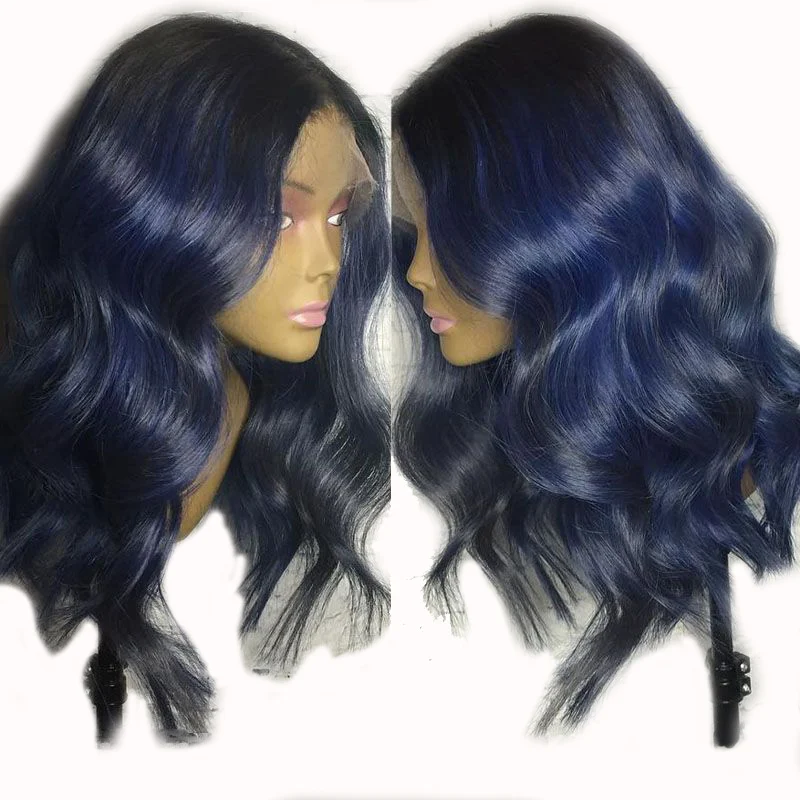 

13x6 Blue Human Hair Wig PrePlucked Baby Hair Lace Front Human Hair Wigs 150% Body Wave Remy Brazilian Colored Wig For Black