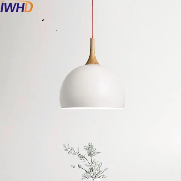 Iwhd hierro lampara madera luz pendiente moderna fixures hogar Iluminación LED lámpara colgante dormitorio cocina Sala madera iluminacion