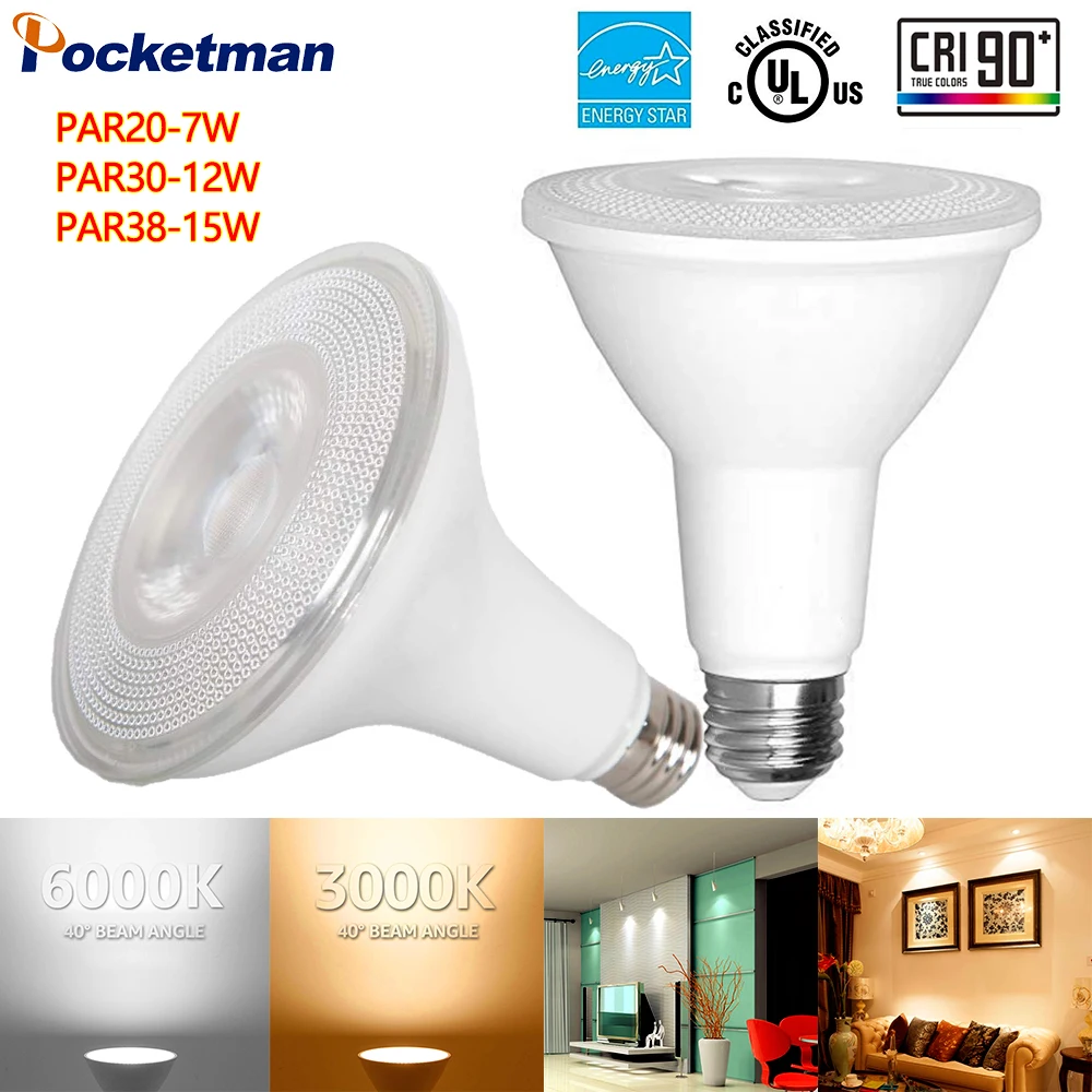 

6pcs/lot Best 110V 220V Floodlight LED Light bulb 7W 12W 15W Incandescent lamp replaced by Super bright E27 led PAR light bulb