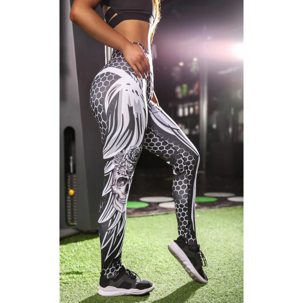 [You're My Secret] 2018 New Fashion Honeycomb Skull Sport Legging for Women High Quality Dot Fitness Push Up Workout Ankle Pants