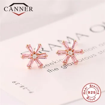 

CANNER S925 Sterling Silver Rose Gold Color Flower Shaped Stud Earring Lovely Women Girls Zircon Earring TH