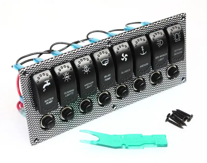 3PIN Custom DIY 8 GANG ON/OFF Rocker Switch Panel Green & Blue Led Boat