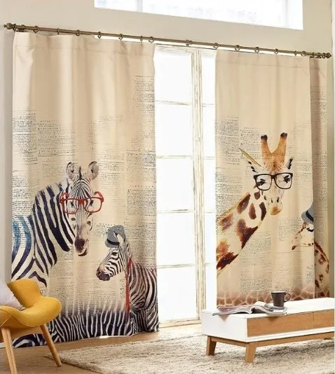 Korea Finished Curtain Fabric Africa Printed Zebra Giraffe Cartoon