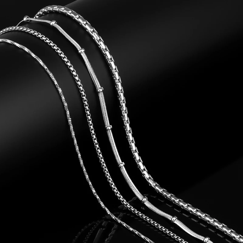 CHUKUI Silver Chain 2mm Stainless Steel Box Necklace Chain For Women Men Locket Pendant Drop Shipping (19)