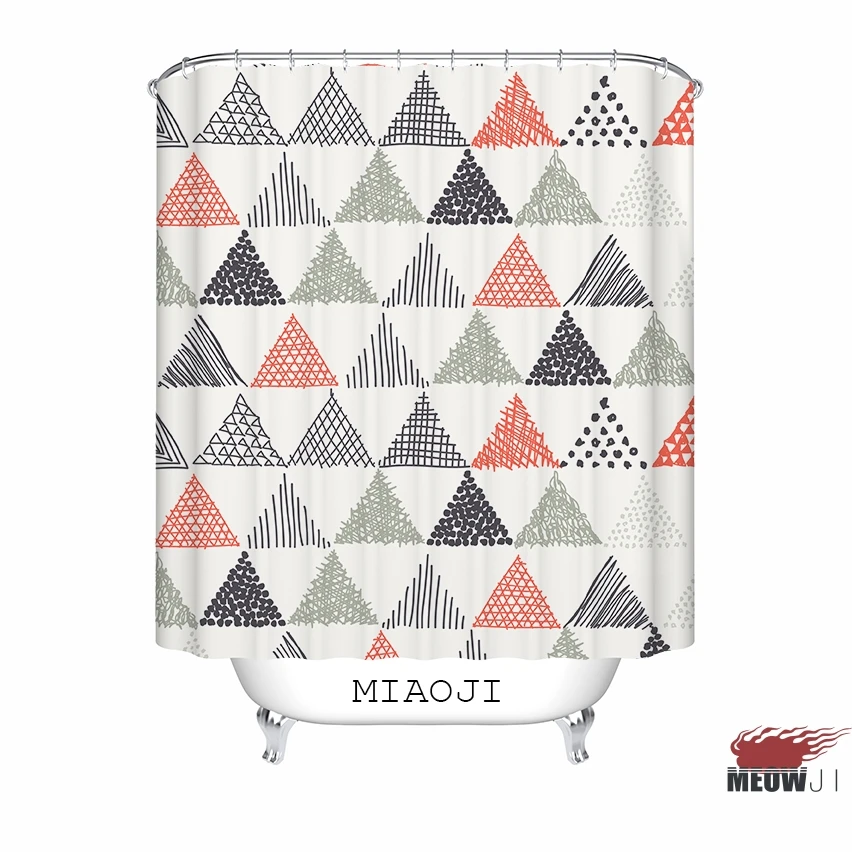 

[MIAOJI] <Trendy Geometric Pattern> Minimalist Nordic Style Custom Shower Curtain Bathroom decor various sizes Free Shipping