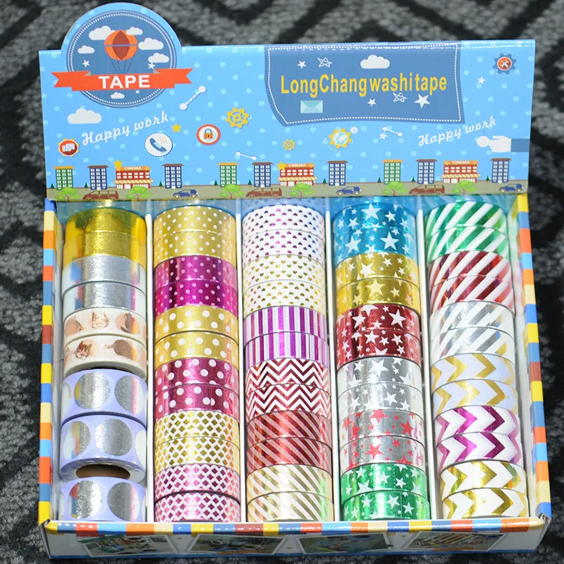 

2016 New 1x Glittering Gold Stamping Japanese Washi Tape Set in Gift Packaging Decorative Masking Tape Lots Papelaria Adesivo