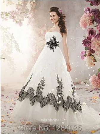 white wedding dress with black trim