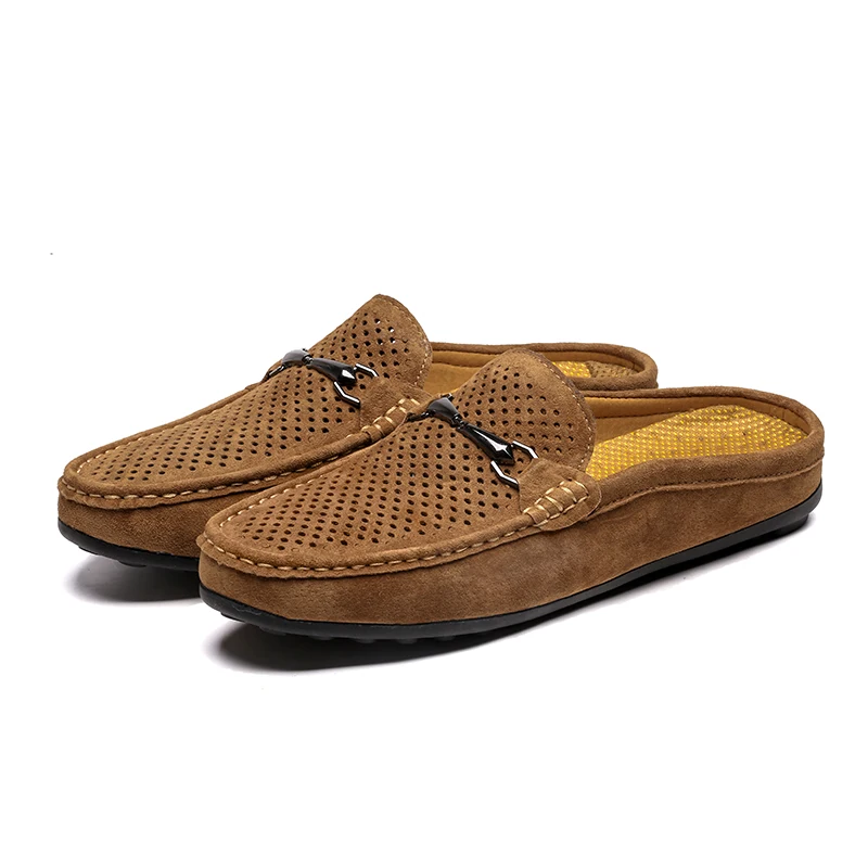 

Man Genuine Leather Loafers Summer Male Moccasins Casual Shoes Soft Masculino Breathable Half Slipper Flock Flats 3#15D50