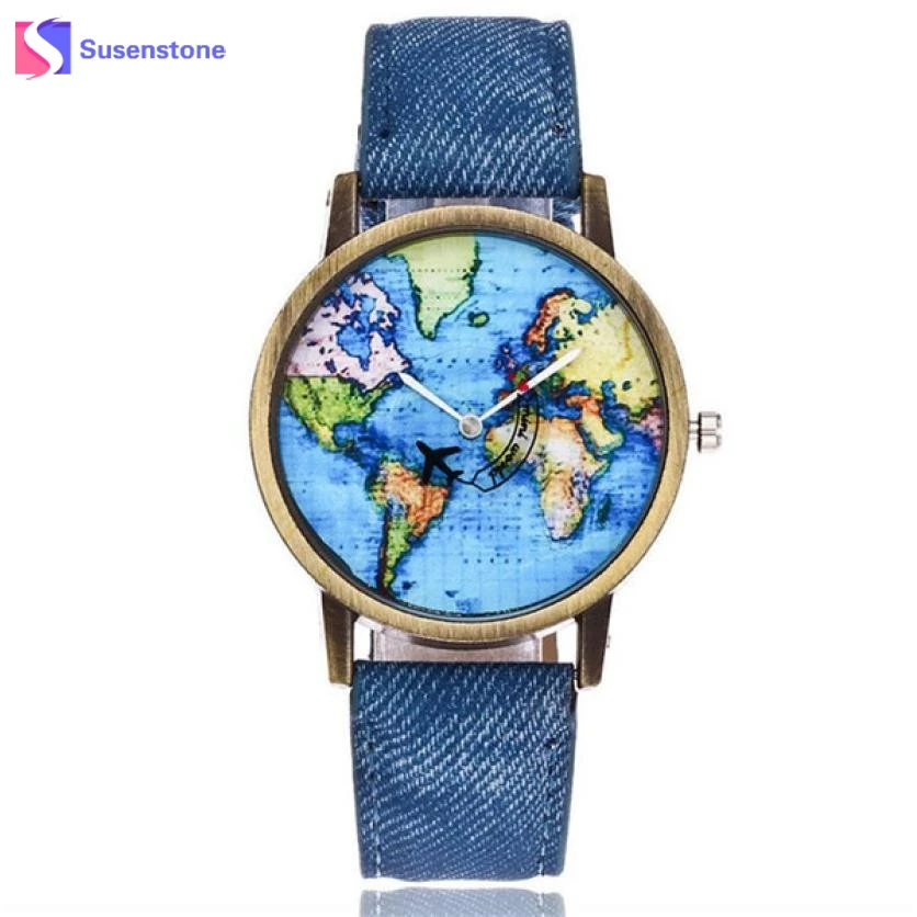 

New Global Travel By Plane Map Men Women Watch Canvas Band Ladies Analog Quartz Clock Dress Wrist Watch Casual Sport Watches