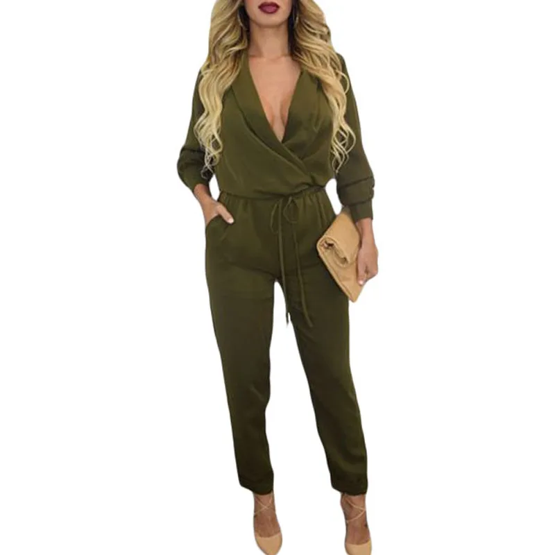 FGirl Body Jumpsuits Woman Army Green Sleeve Jumper Bodycon Jumpsuit