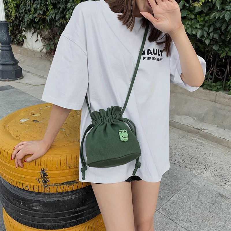 Мультяшная сумка женская летняя Холщовая Сумка Женская сумка-мессенджер модный шнурок Сумка-ведро