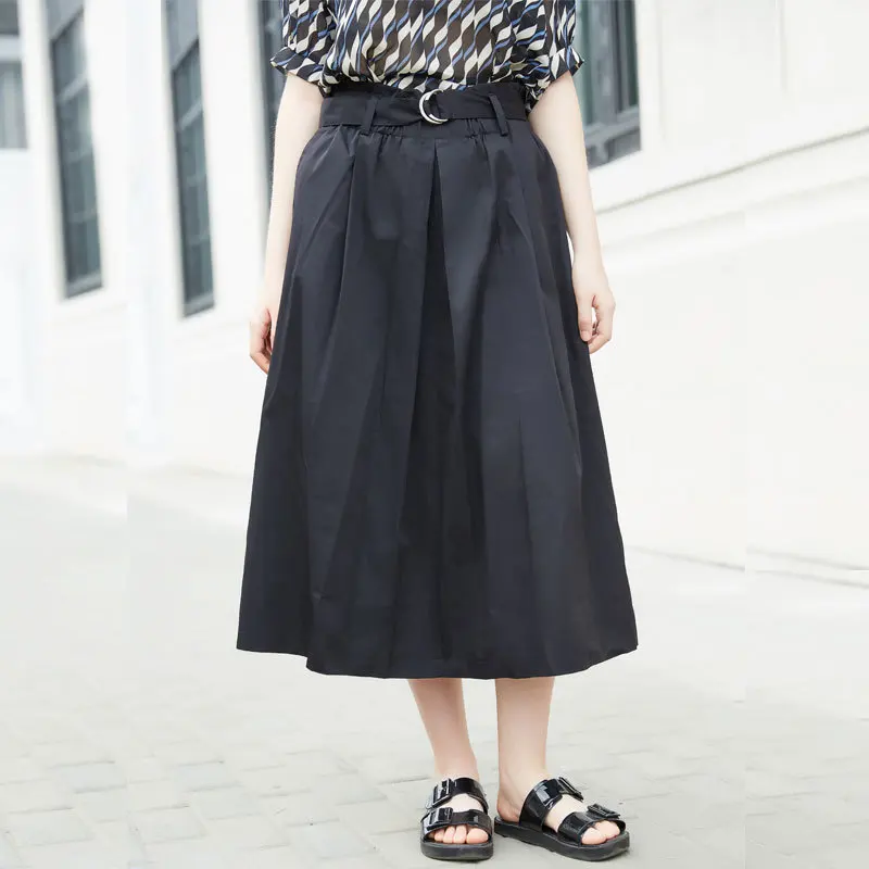 Элегантные повседневные модные женские юбки плиссированные длинные Хлопковые женские юбки с высокой талией вечерние юбки до середины икры