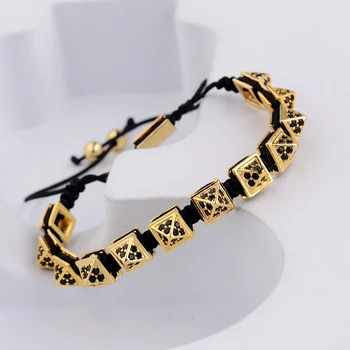 

Amader 3 Colors Charm Men Gold Bracelets Triangle Bead Micro Zircon Beads Braiding Macrame Bracelet For Women Pulseira AB1242