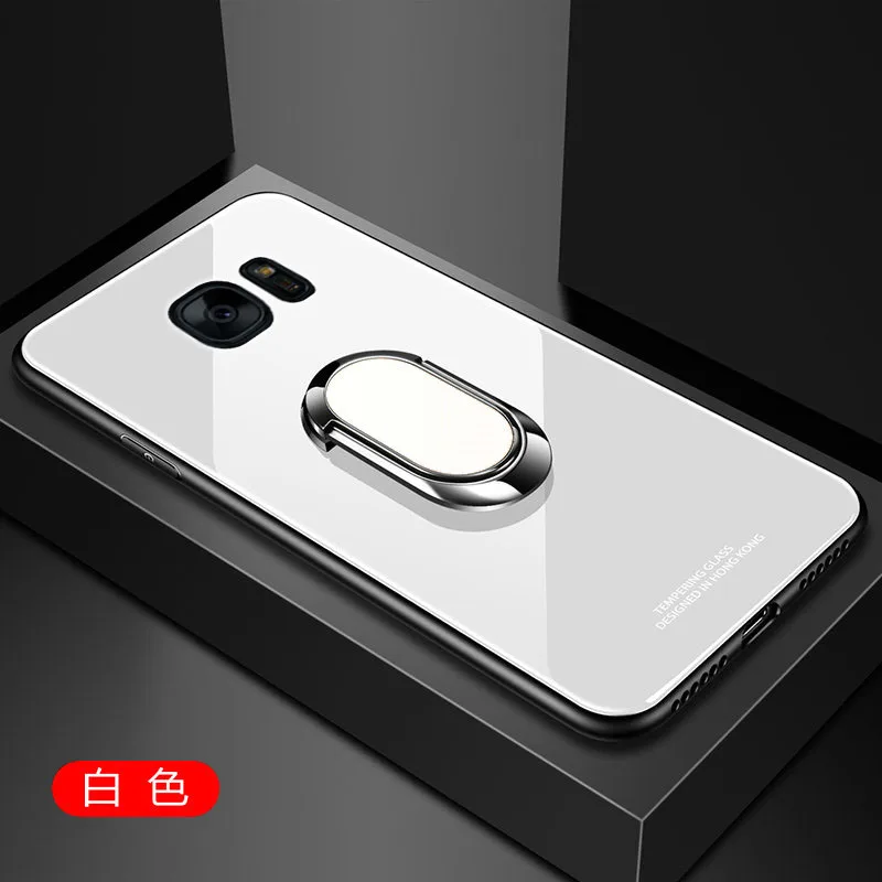 For Samsung Galaxy S7 edge Case Hard Tempered Glass With Stand Ring Magnet Protect Back Cover Case for samsung s7 s7edge shell - Цвет: white