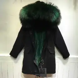Длинные черные толстовки с мехом енота подкладка из искусственного меха для mr wear темно-зеленая Меховая куртка с капюшоном для зимней одежды