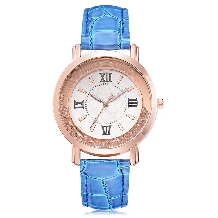 Новые женские часы кожаный браслет со стразами наручные часы женские Модные Часы Дамские аналоговые кварцевые часы reloj hombre - Цвет: blue