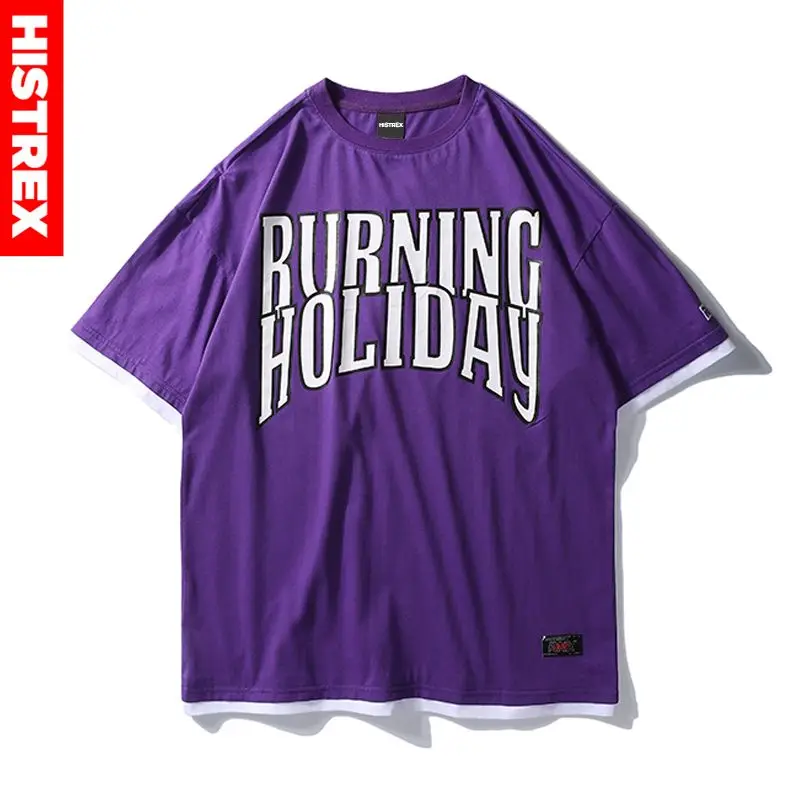 2018 Popular purple Print Funny Letter T-Shirt Hip Hop Men Streetwear Tshrit Casual Short Sleeve T Shirt Cotton Top Tees Summer | Мужская