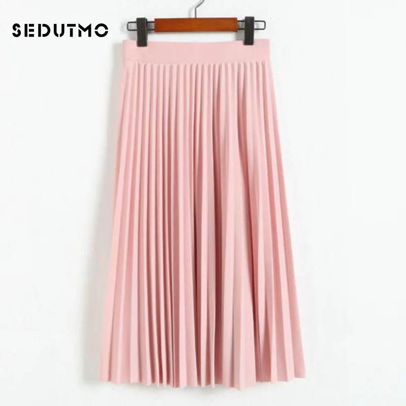 

SEDUTMO 2018 Winter Pleated Skirts Women High Wiat Skirt Midi Spring Black Vintage Office Tutu Skirt ED058