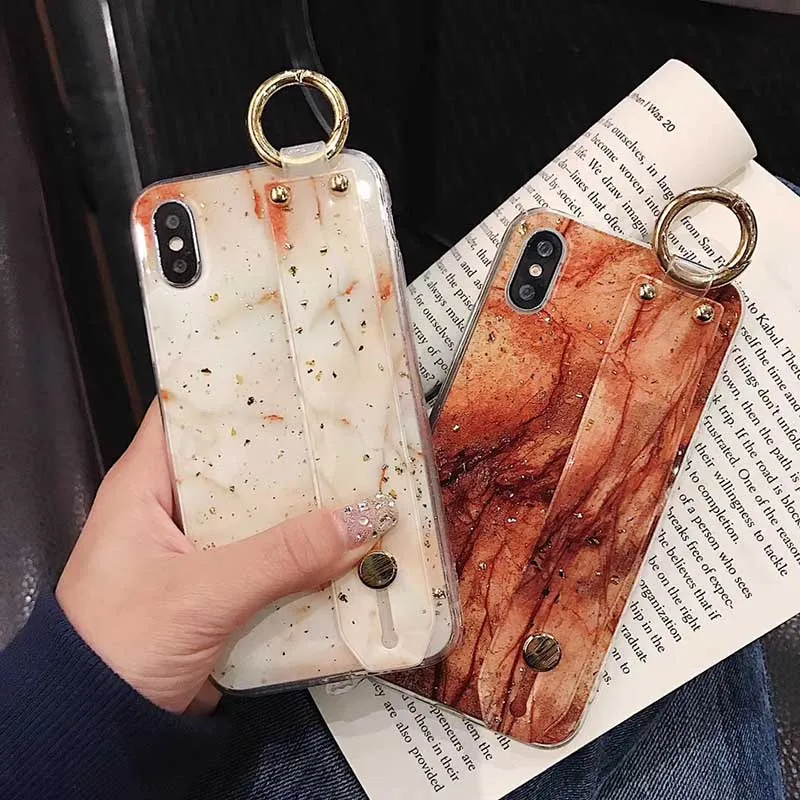 

Bling Glitter Gold Foil Marble Case For iPhone X XS Max XR Wristband Stand Back Cover For iPhone7 8 6 6s Plus Case Coque Funda