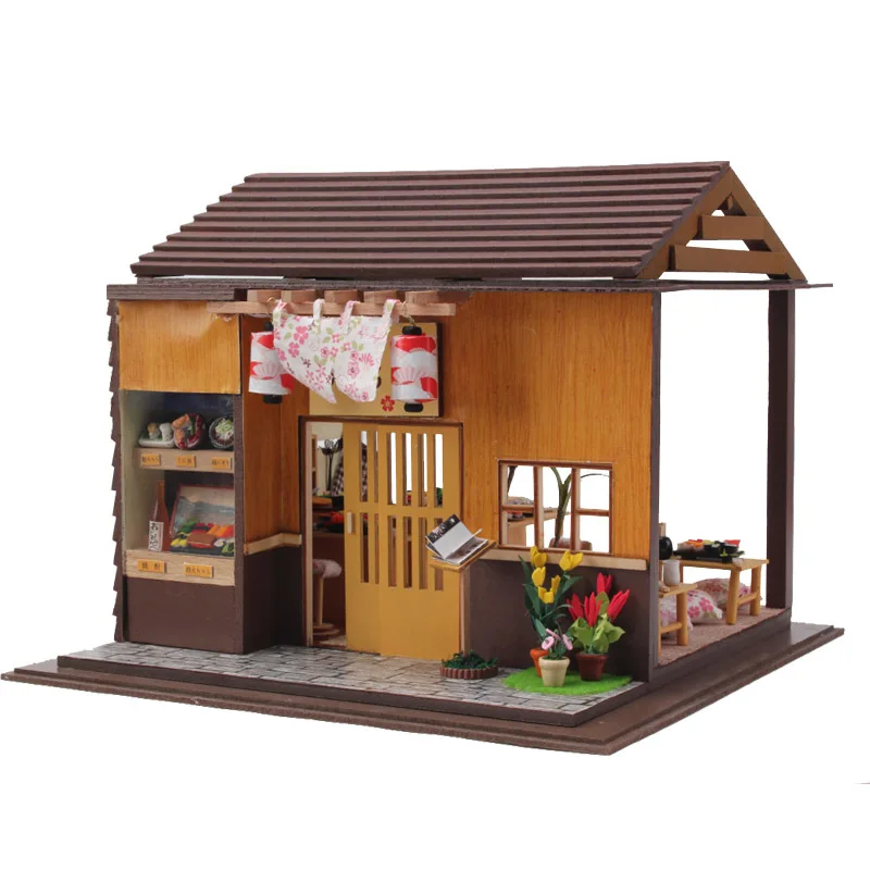 DIY Doll House Sushi Restaurant Handmade Craft Toys 3D Wooden Miniature Dollhouse with Furnitures Assemble Kits Toy Gift DIY Doll House Sushi Restaurant Handmade Craft Toys 3D Wooden Miniature Dollhouse with Furnitures Assemble Kits Toy Gift