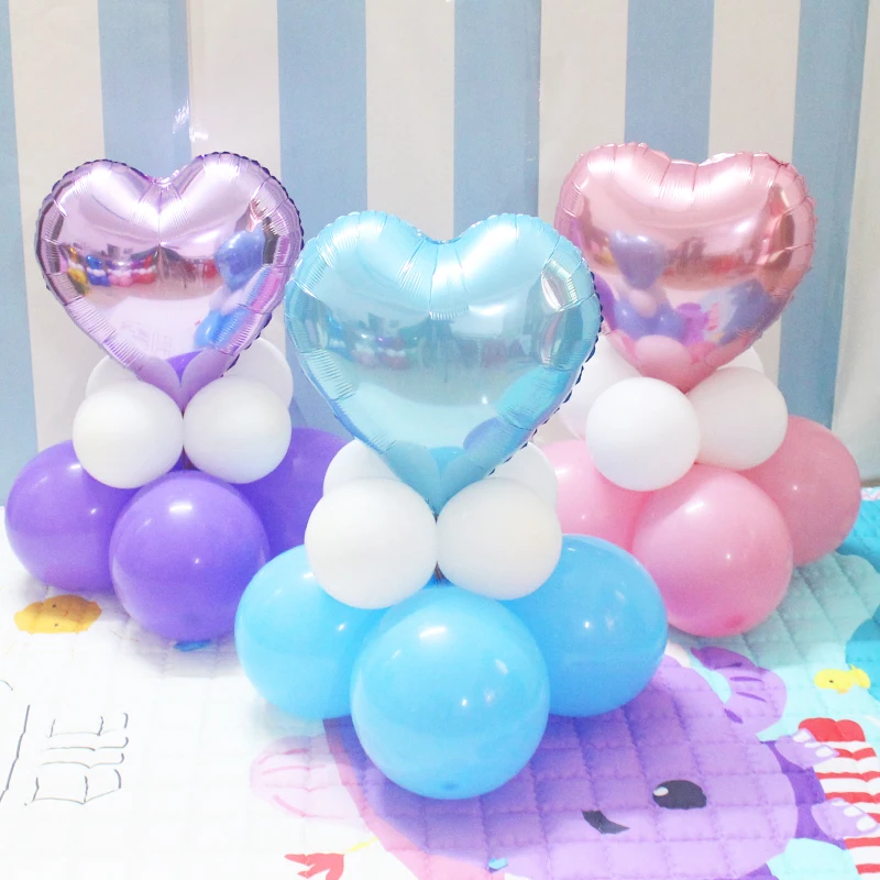 

12pcs/lot 18 inch red pink blue heart foil Balloons with 10 inch Latex balls Stand happy Birthday Party Decor Baby Shower globos