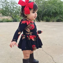 Праздничное платье с цветочным принтом и длинными рукавами для новорожденных девочек; платье для выпускного вечера