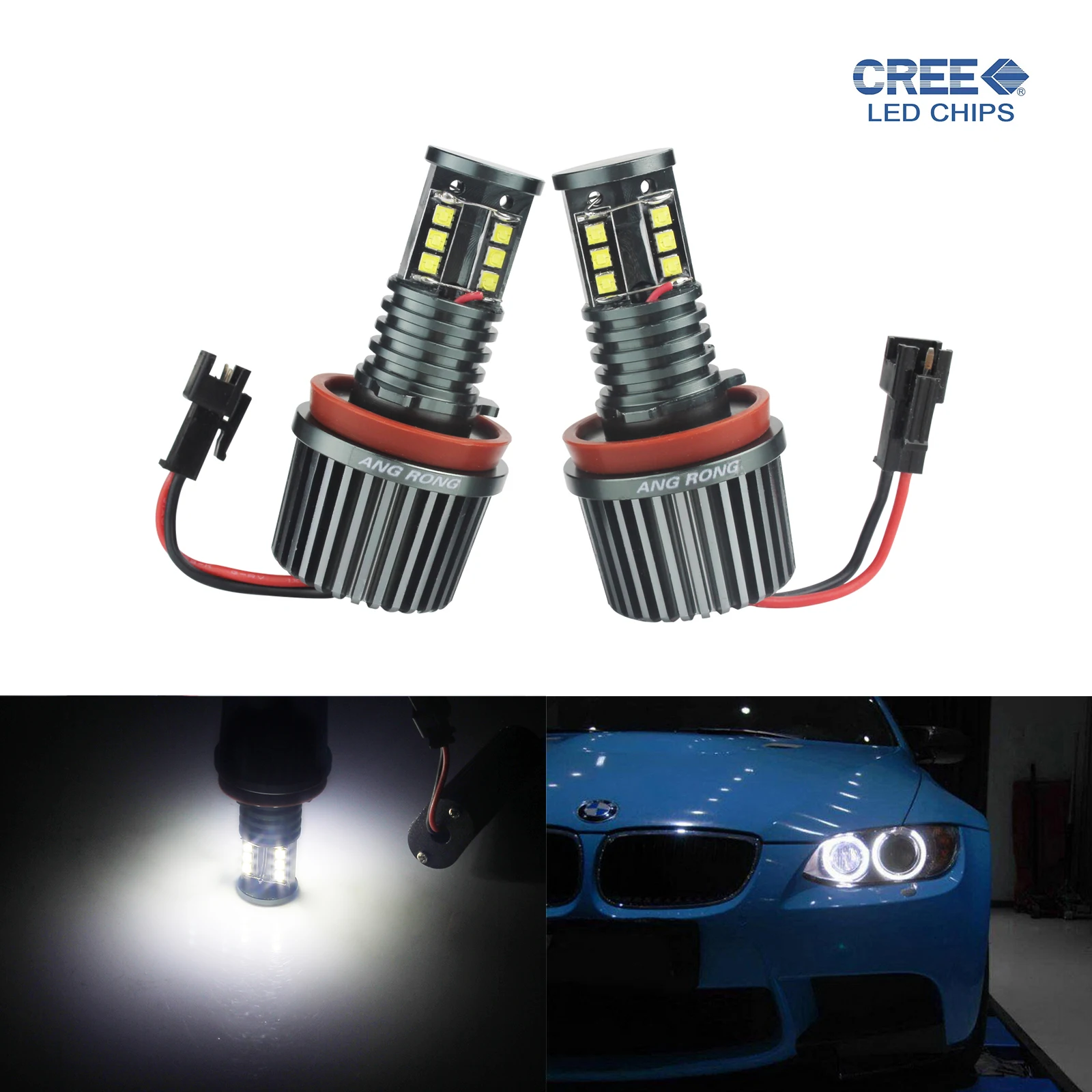 ANGRONG 2 шт. для BMW LED Ангельские Глазки H8 60 Вт Halo Light Canbus E60 E61 E90 E91 E63 E64 LCI E89|Аксессуары