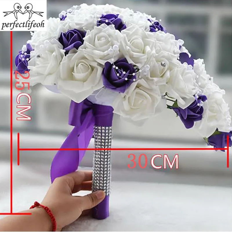 

perfectlifeoh Brides Royal Touch Rose Wedding Flowers Teardrop Impressive Wedding Bouquet Bridal Bouquet With Diamonds & Pearls