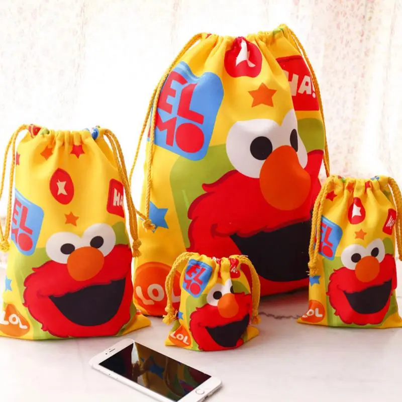 

1Pc new cute Sesame Street cloth travel bag Cartoon Multi-functional Camera Phone Drawstring Bag Plush toys gift