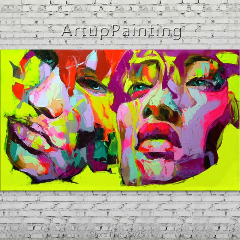

Palette knife portrait Face Oil painting Character figure canva Hand painted Francoise Nielly wall Art picture 06-10-1f
