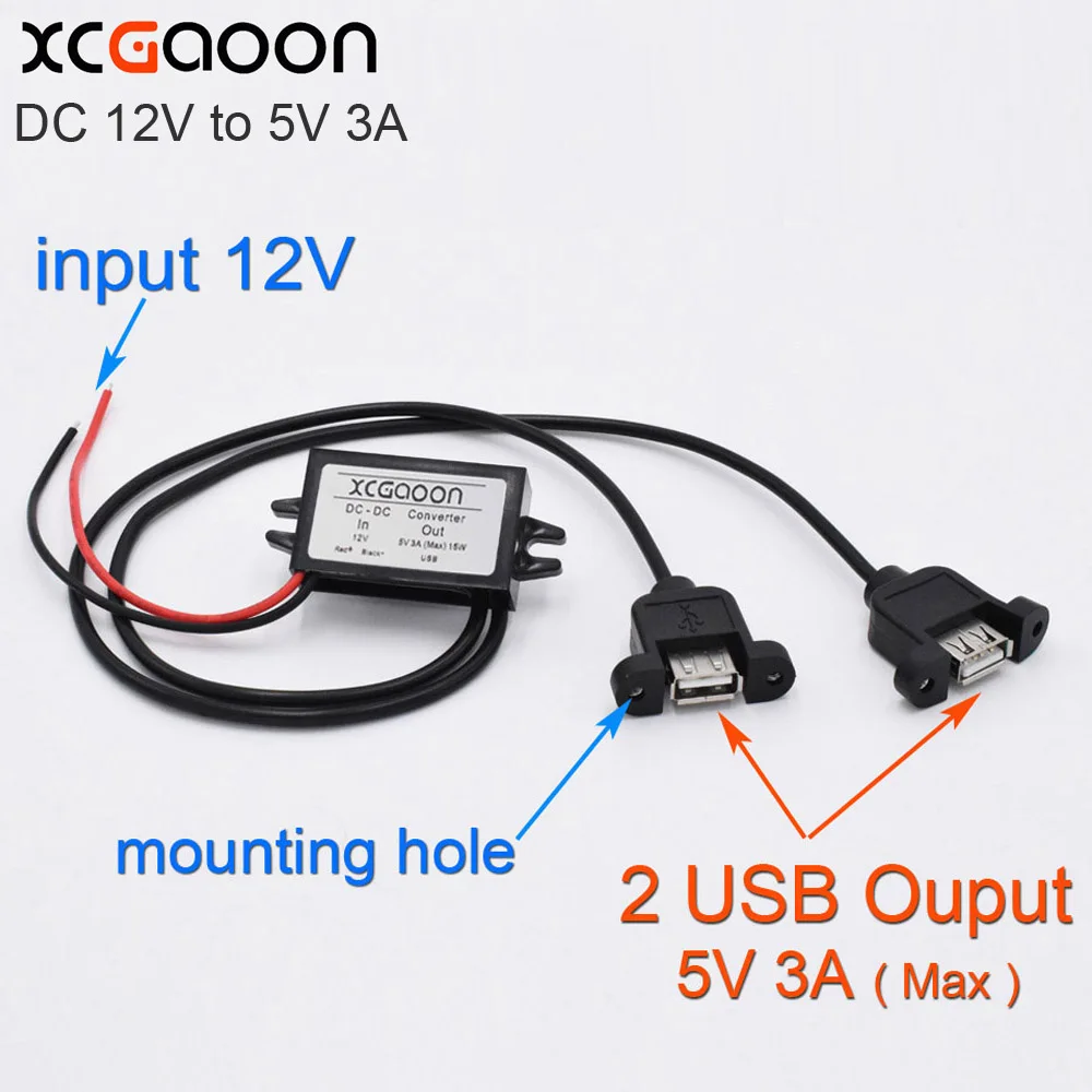 XCGaoon Dual 2 USB Car автомобильный модуль преобразователя кабель с монтажным отверстием вход DC 12 В к USB Ouput 5 в 3A 15 Вт адаптер питания