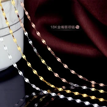 

Fine Au750 Pure 18K Multi-Tone Gold Necklace Women Lip Link Chain 16inch