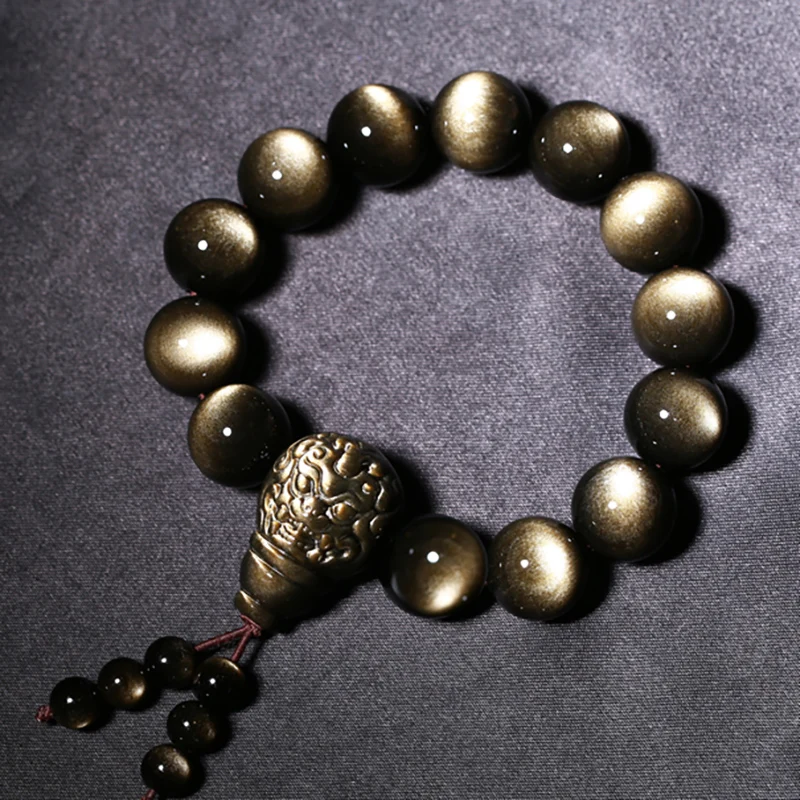 Quicksand Golden Eye Three-way Bracelet Natural Stone Strand Bracelets Jewelry Gold Obsidian Beads Men's Women Bracelet Gift