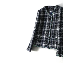 Женская мода Элегантный v-образный вырез Белый Черный твидовый в клетку пальто офисный официальный для женщин однобортная верхняя одежда Новинка осень JC2561