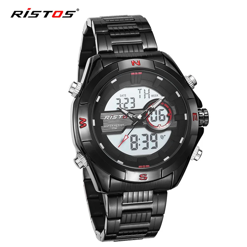 RISTOS мужские спортивные часы с хронографом, цифровые мужские модные часы Relojes Masculino Hombre, многофункциональные аналоговые наручные часы 9369