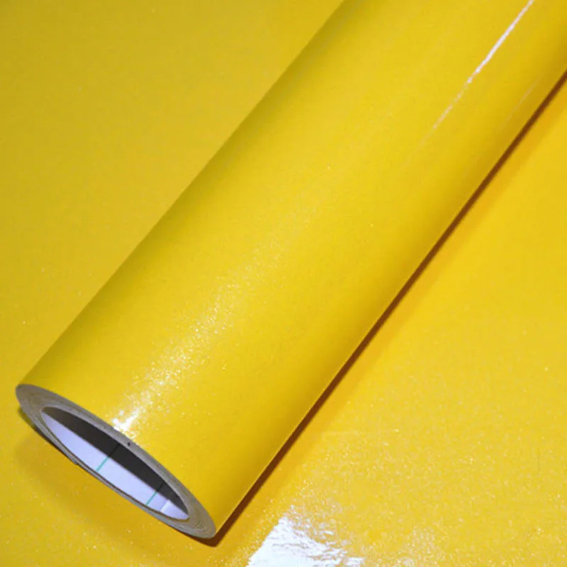 Глянцевая DIY декоративная пленка ПВХ самоклеющаяся настенная бумага Съемная виниловая контактная бумага для кухонных шкафов Водонепроницаемая настенная бумага - Цвет: Yellow