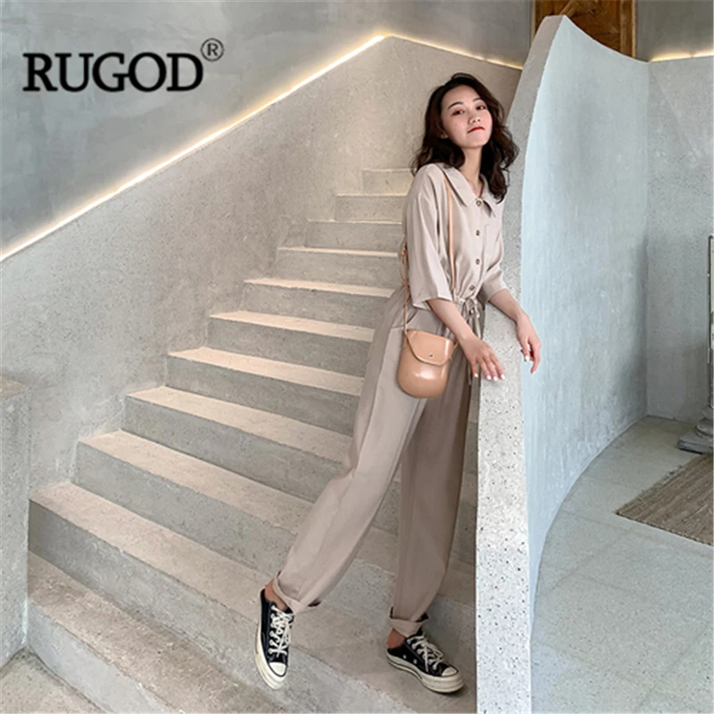 Женский офисный комбинезон RUGOD однотонные брюки до щиколотки с прямыми карманами