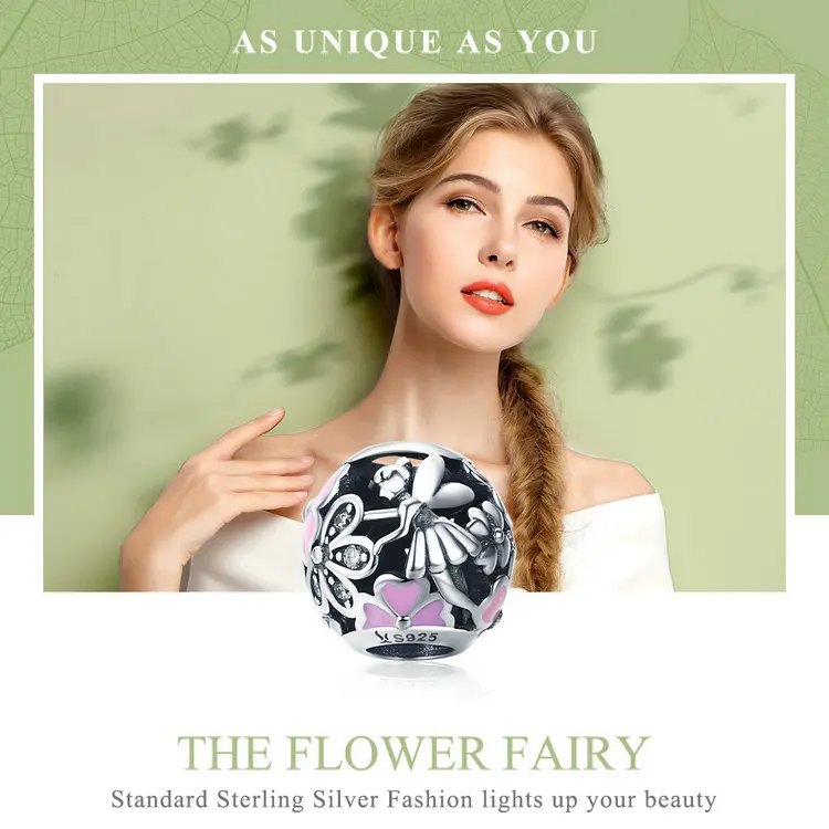 MOWIMO весенние розовые со сказочным цветком из бисера 925 пробы серебро, подходят к оригиналу Pandora, браслет, ювелирные изделия с бриллиантами