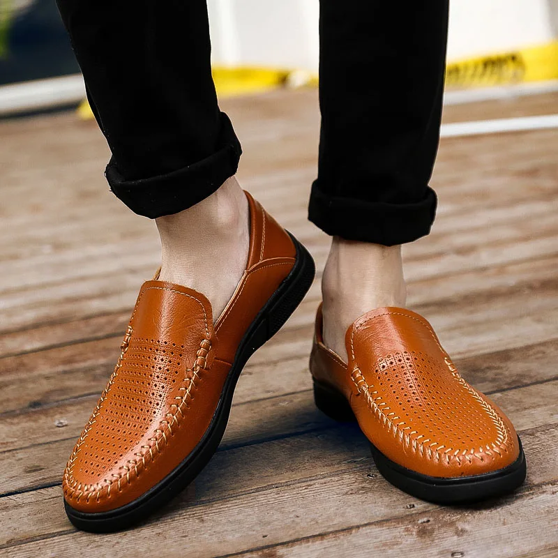 Conducción Hueco Tamaño 44 dark Suave Transpirable Caliente 38 red Black on Brown Cuero Brown Slip Fuera Zapatos yellow Brown Casuales Mocasines Venta wearing Hard Verano De Hacia UZawqq0