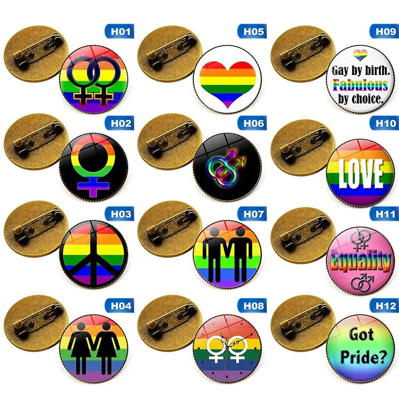

Lesbian Gay Pride Rainbow Flag Metal Glass Button Badgs Symbol Pin Decorative Brooch Pins For Clothes