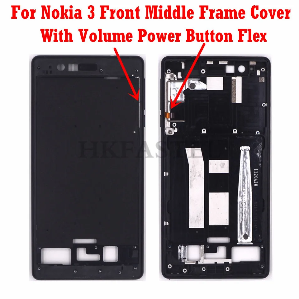 For Nokia 3 Original Housing Mobile Phone Front LCD Display Middle Frame cover With volume power button （No SIM Card Tray ）