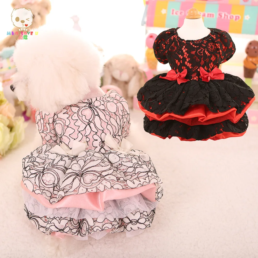 

Lovely Floral Lace Pet Dress Vestidos For Small Dogs Princess Dog Dress Luxury Wedding Dress Summer Pet Dog Clothes Pink/Black