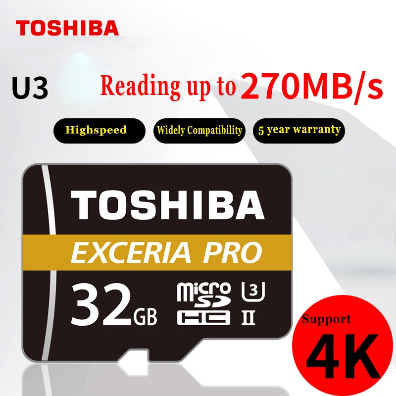 TOSHIBA M501 EXCERIA PRO U3 карта памяти Micro SD 32 ГБ SDHC 64 ГБ SDXC UHS-II Class10 U3 4 K HD Скорость чтения до 270 МБ/с. tf карты