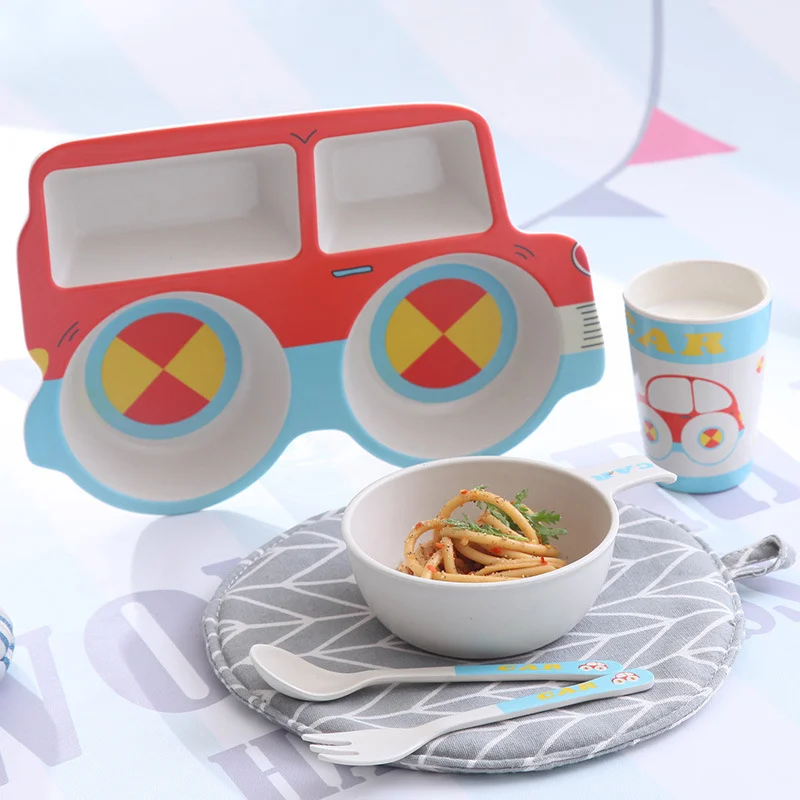 

Truck Compartment Plate Spoon Fork Dinnerware Sets for Kids Cartoon Tableware Resistant To Falling and Environmentally Friendly