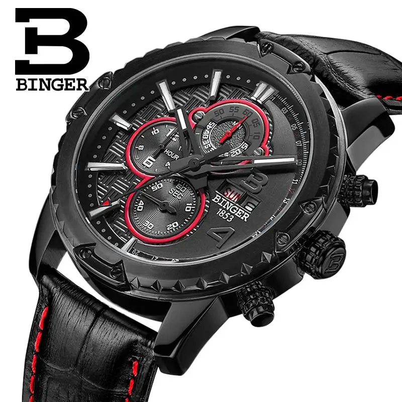 

New Switzerland Men's Watch Luxury Brand Clock BINGER Quartz Men Watches Multifunctional Military Stop Watch Glowwatch B6011-5