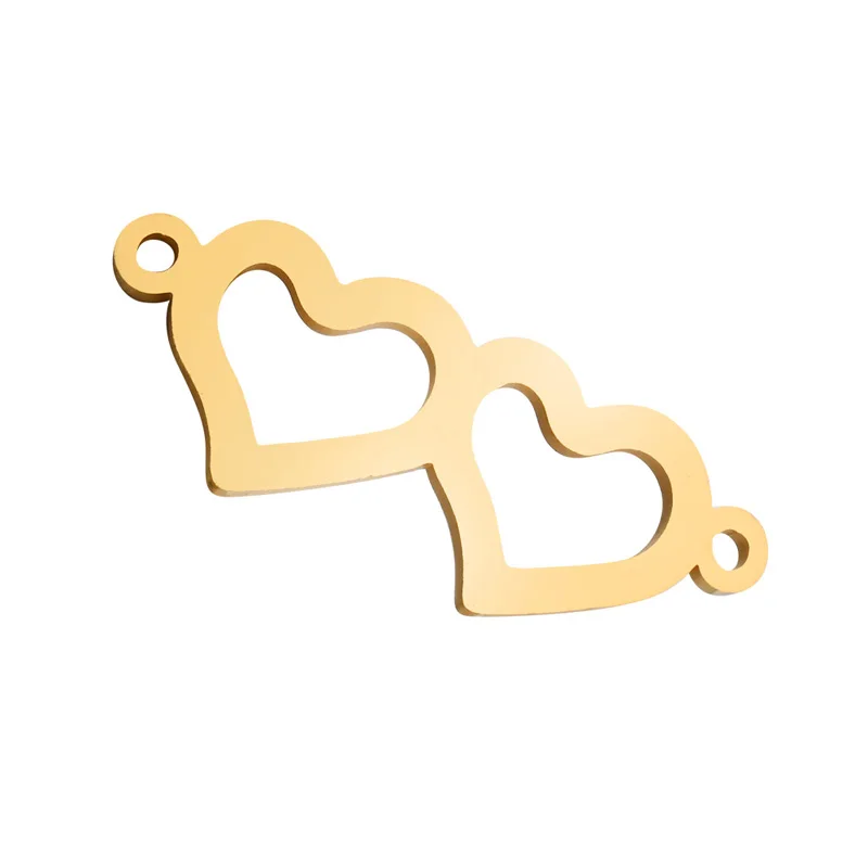 

Gold tone Stainless Steel Heart Charm Connector For Bracelet Hollow Pendants Diy Jewelry Making 31mm*12MM