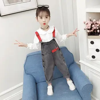 

Newly children girl toddler cotton belts denim pants baby jeans trousers junpsuit fashion spring kids overalls pants Y523