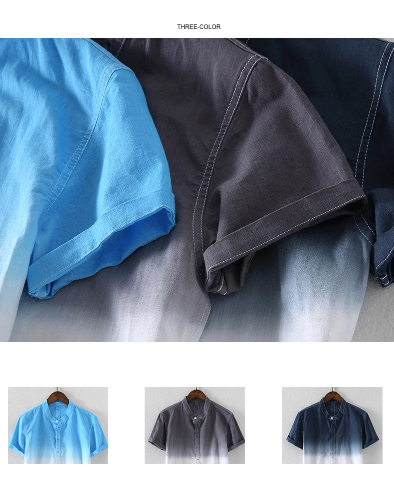 2018 Новое поступление рубашка мужская с коротким рукавом небольшой свежий белье хлопок тонкий топы моды тонкий градиент рубашка camisa masculina 6908