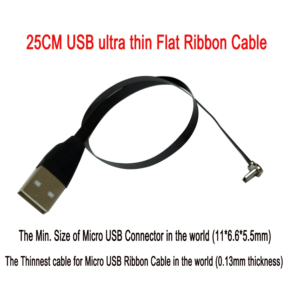 Graus para Usb Fita de Dados Cabo de Carregamento Plano Ultra Fino Super Macio Baixo Perfil Direito Angular Micro Usb 90 2.0 Masculino Fpc 25cm Fpv