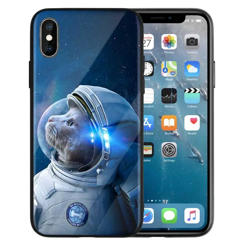 Забавный чехол с изображением космонавта любви Луны астронавта для iPhone X 7 6 6S 8 Plus, чехол для iPhone 11 11Pro XS MAX XR 7+ 8+ чехол из закаленного стекла - Цвет: 02